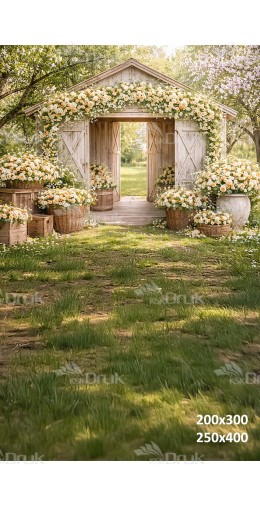 Tło fotograficzne „Rustykalna altana z kwiatową girlandą” | E867